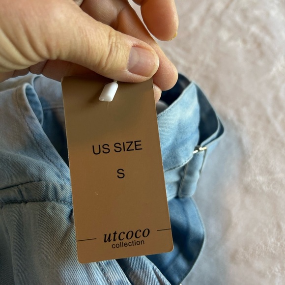 Blue Wide Leg Denim Overalls with Adjustable Straps - Picture 4 of 8